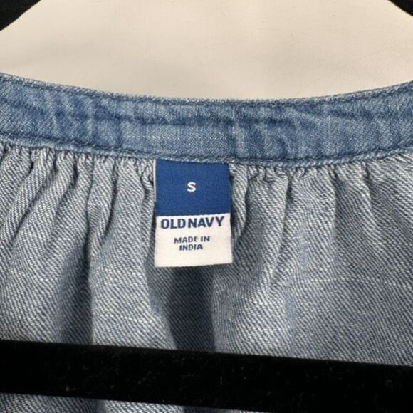 Old Navy Long-Sleeve Chambray Split Neck‎ Top Size Small Poet Peasant - Picture 5 of 11